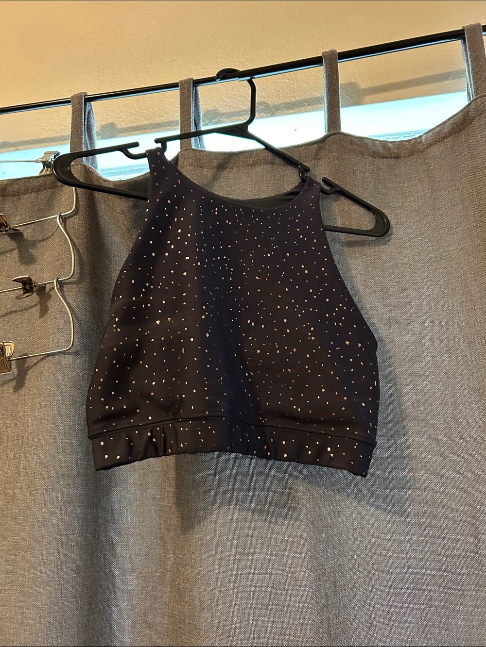 High-Neck Dark Blue Sparkle Crop Top